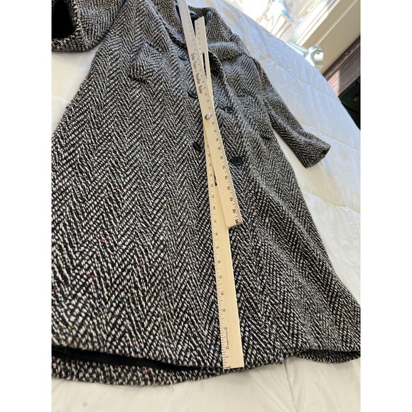 Vintage 80s British Lion Wool Trench Coat Black/White Womens Size 8 Herringbone - Picture 14 of 16